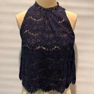 Love fire navy lace lined top, Small